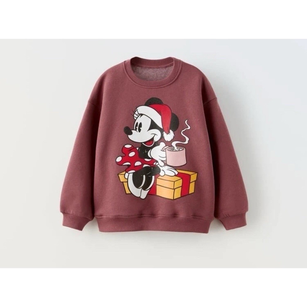Zara Disney Minnie Mouse Holiday Crewneck Sweatshirt Pullover Size 18-24 Months